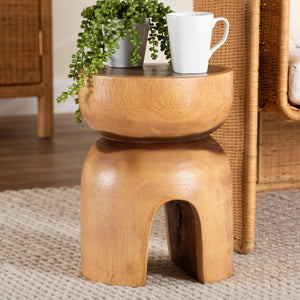 Baxton Studio bali Abrina Solid Suar Wood Side Table - Hand-Carved Modern Boho Accent with Unique Arched Base Suar S/T 004-Natural-Side Table