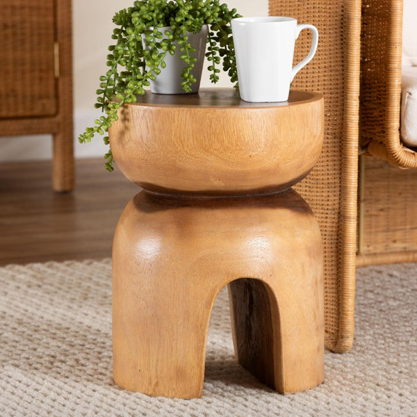 Baxton Studio bali Abrina Solid Suar Wood Side Table - Hand-Carved Modern Boho Accent with Unique Arched Base Suar S/T 004-Natural-Side Table