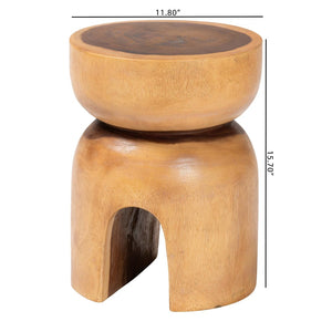 Baxton Studio bali Abrina Solid Suar Wood Side Table - Hand-Carved Modern Boho Accent with Unique Arched Base Suar S/T 004-Natural-Side Table