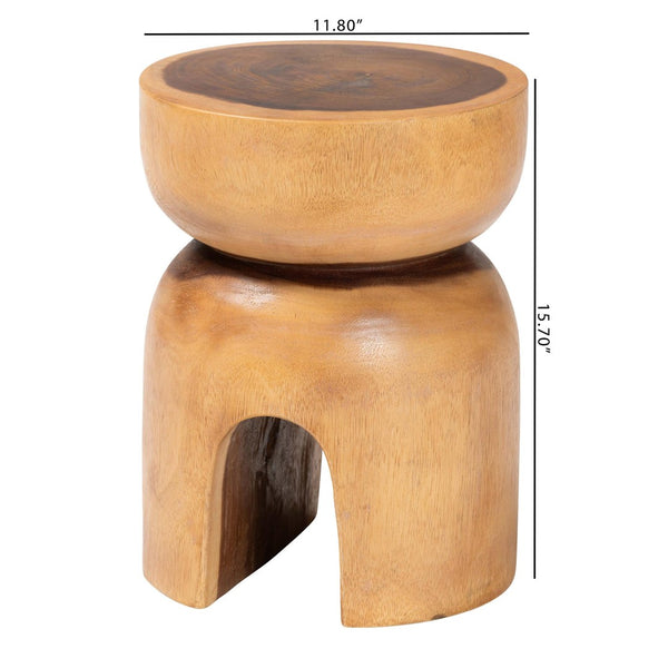 Baxton Studio bali Abrina Solid Suar Wood Side Table - Hand-Carved Modern Boho Accent with Unique Arched Base Suar S/T 004-Natural-Side Table