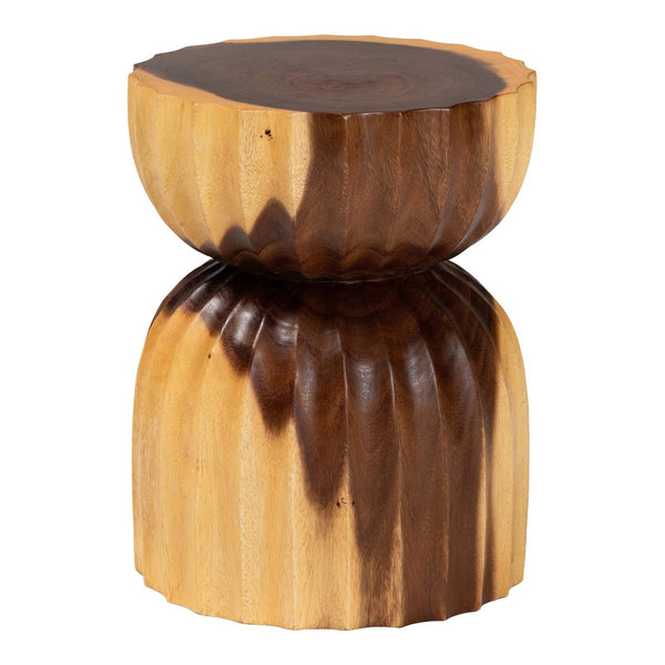 Baxton Studio bali Noleta Hand-Carved Suar Wood Side Table - Unique Sculptural Hourglass Design for Modern Spaces Suar S/T 005-Natural-Side Table