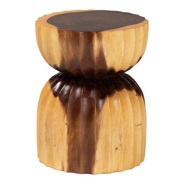 Baxton Studio bali Noleta Hand-Carved Suar Wood Side Table - Unique Sculptural Hourglass Design for Modern Spaces Suar S/T 005-Natural-Side Table