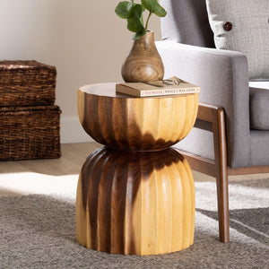 Baxton Studio bali Noleta Hand-Carved Suar Wood Side Table - Unique Sculptural Hourglass Design for Modern Spaces Suar S/T 005-Natural-Side Table