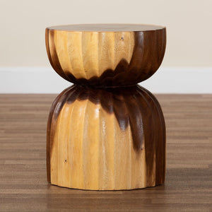 Baxton Studio bali Noleta Hand-Carved Suar Wood Side Table - Unique Sculptural Hourglass Design for Modern Spaces Suar S/T 005-Natural-Side Table