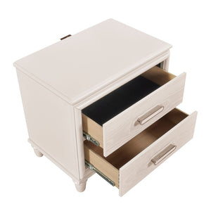 English Elm Modern Glam Two-drawer Nightstand with Usb Charging Embossed Panels Chrome Pulls B011P416543