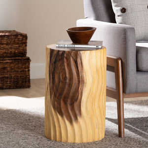 Baxton Studio bali Fuchsia Hand-Carved Suar Wood Accent Table – Unique Round Sculptural Design for Any Space Suar S/T 006-Natural-Side Table