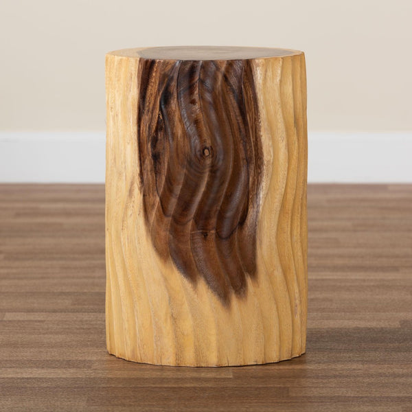 Baxton Studio bali Fuchsia Hand-Carved Suar Wood Accent Table – Unique Round Sculptural Design for Any Space Suar S/T 006-Natural-Side Table