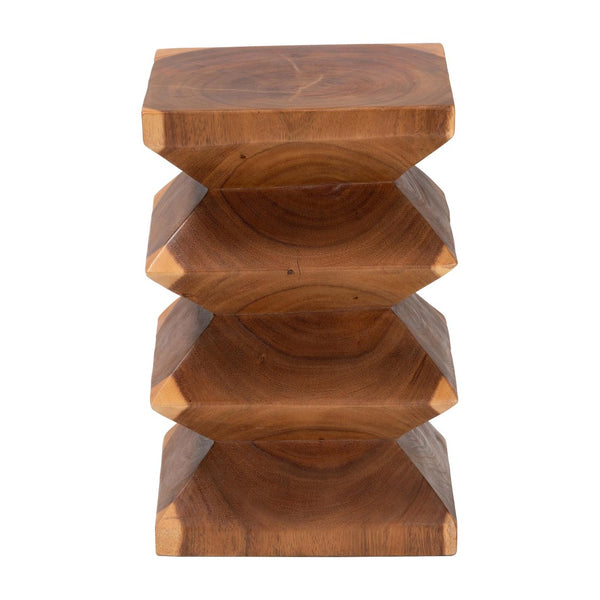 Baxton Studio bali Malati Hand-Carved Suar Wood Side Table - Sculptural Zigzag Accent for Modern Boho Interiors Suar S/T 007-Natural-Side Table