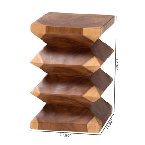 Baxton Studio bali Malati Hand-Carved Suar Wood Side Table - Sculptural Zigzag Accent for Modern Boho Interiors Suar S/T 007-Natural-Side Table