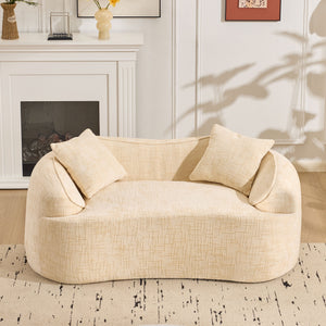 English Elm Beige Curved Two-Person Sofa with Chenille Fabric, Foam+Spring Support, 2 Pillows, Space-Saving Design W3612P350752