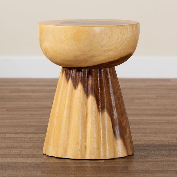 Baxton Studio bali Bali Alara Hand-Carved Suar Wood Side Table - Sculptural Modern Boho Accent for Living Spaces Suar S/T 008-Natural-Side Table