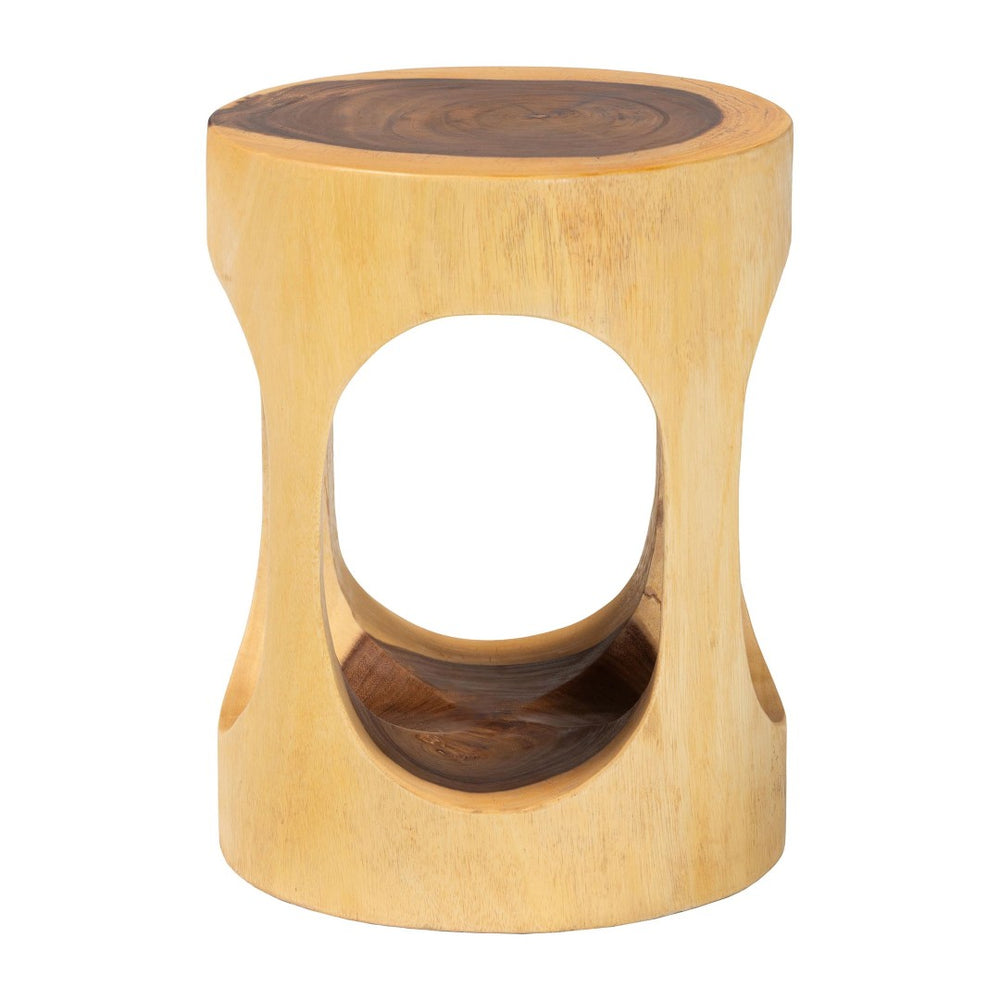 Baxton Studio bali Kaseko Hand-Carved Suar Wood Side Table – Unique Openwork Barrel Design for Modern Boho Homes Suar S/T 009-Natural-Side Table