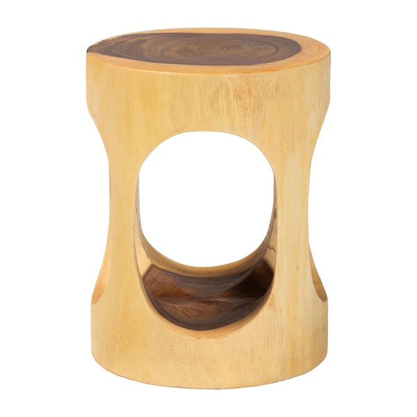 Baxton Studio bali Kaseko Hand-Carved Suar Wood Side Table – Unique Openwork Barrel Design for Modern Boho Homes Suar S/T 009-Natural-Side Table