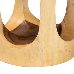 Baxton Studio bali Kaseko Hand-Carved Suar Wood Side Table – Unique Openwork Barrel Design for Modern Boho Homes Suar S/T 009-Natural-Side Table