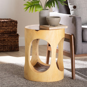 Baxton Studio bali Kaseko Hand-Carved Suar Wood Side Table – Unique Openwork Barrel Design for Modern Boho Homes Suar S/T 009-Natural-Side Table