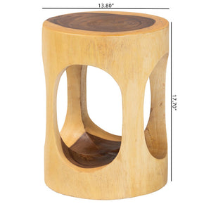 Baxton Studio bali Kaseko Hand-Carved Suar Wood Side Table – Unique Openwork Barrel Design for Modern Boho Homes Suar S/T 009-Natural-Side Table