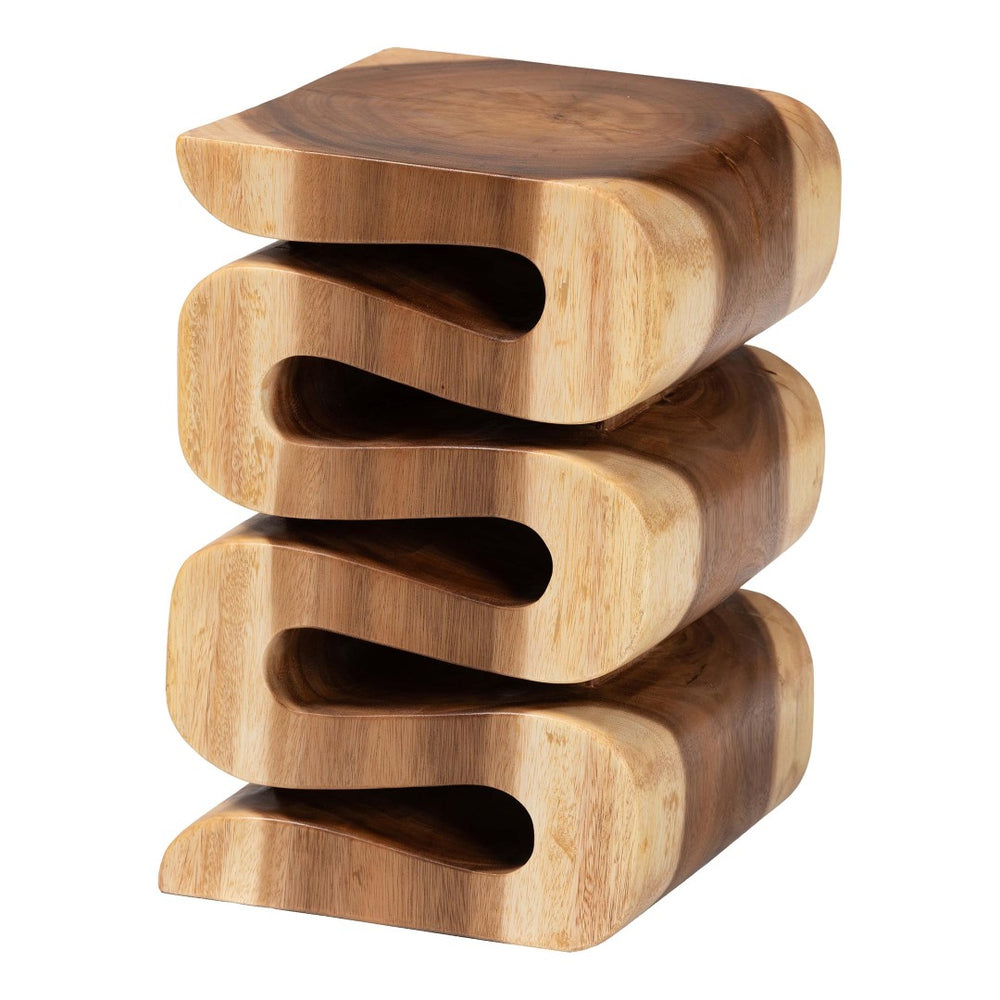 Baxton Studio bali Bali Eliada Hand-Carved Suar Wood Side Table - Unique Wavy Accent Table for Modern Boho Interiors Suar S/T 010-Natural-Side Table