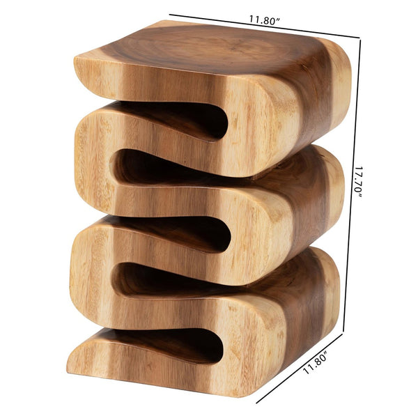 Baxton Studio bali Bali Eliada Hand-Carved Suar Wood Side Table - Unique Wavy Accent Table for Modern Boho Interiors Suar S/T 010-Natural-Side Table