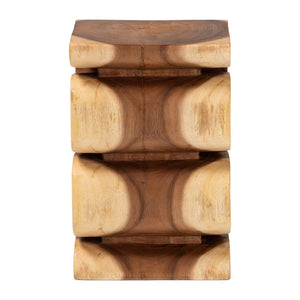 Baxton Studio bali Bali Eliada Hand-Carved Suar Wood Side Table - Unique Wavy Accent Table for Modern Boho Interiors Suar S/T 010-Natural-Side Table