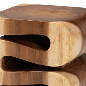 Baxton Studio bali Bali Eliada Hand-Carved Suar Wood Side Table - Unique Wavy Accent Table for Modern Boho Interiors Suar S/T 010-Natural-Side Table