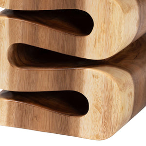 Baxton Studio bali Bali Eliada Hand-Carved Suar Wood Side Table - Unique Wavy Accent Table for Modern Boho Interiors Suar S/T 010-Natural-Side Table
