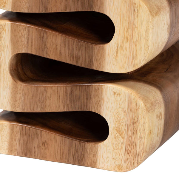 Baxton Studio bali Bali Eliada Hand-Carved Suar Wood Side Table - Unique Wavy Accent Table for Modern Boho Interiors Suar S/T 010-Natural-Side Table