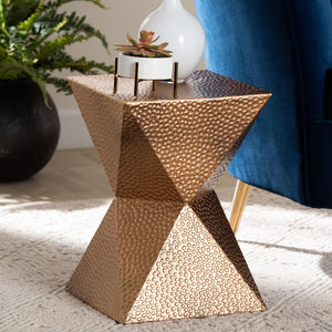 Baxton Studio Baxton Studio Pacey Textured Metal Accent Table - Stylish Hourglass Design for Modern Living Spaces H01-123218-Bronze/Metal-Side Table