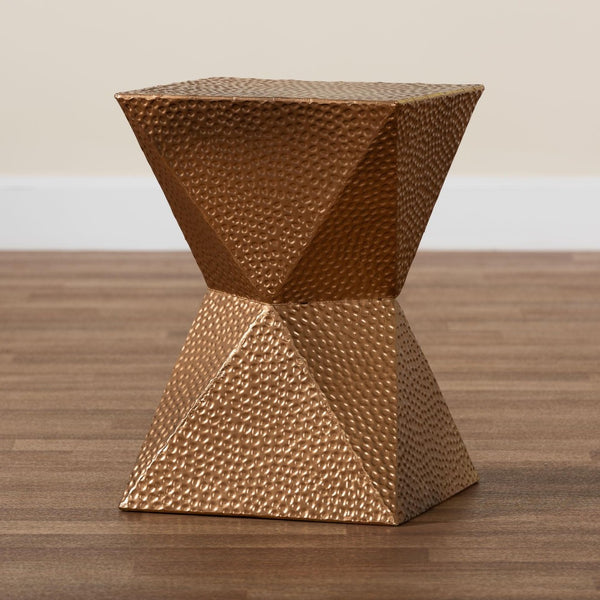 Baxton Studio Baxton Studio Pacey Textured Metal Accent Table - Stylish Hourglass Design for Modern Living Spaces H01-123218-Bronze/Metal-Side Table