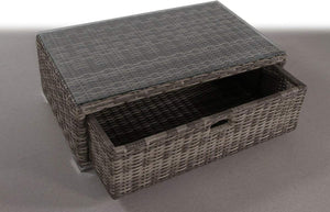 English Elm Fully Assembled Wicker Outdoor Coffee Table with Glass Top and Built-in Storage B120P205092