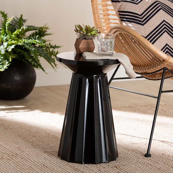 Baxton Studio Baxton Studio Ulmer Metal Scalloped Round Accent Table - Modern Elegance for Indoor and Outdoor Use Black H01-123220-Black/Metal-Side Table
