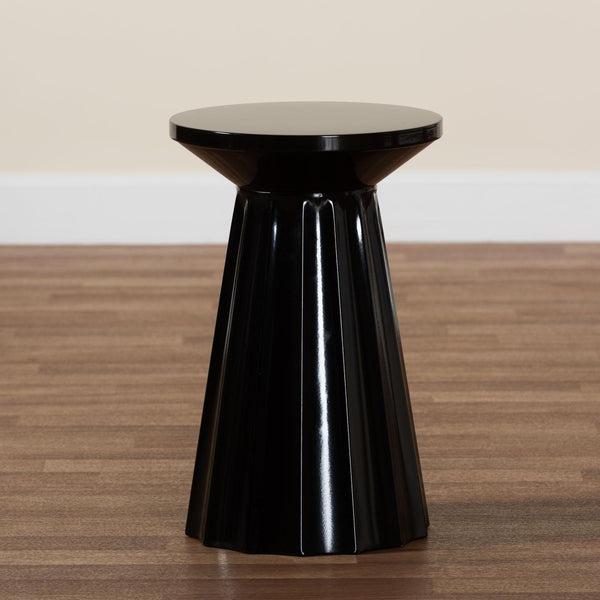 Baxton Studio Baxton Studio Ulmer Metal Scalloped Round Accent Table - Modern Elegance for Indoor and Outdoor Use Black H01-123220-Black/Metal-Side Table