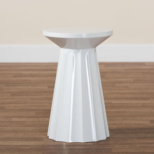 Baxton Studio Baxton Studio Ulmer Metal Scalloped Round Accent Table - Modern Elegance for Indoor and Outdoor Use White H01-123220A-White/Metal-Side Table