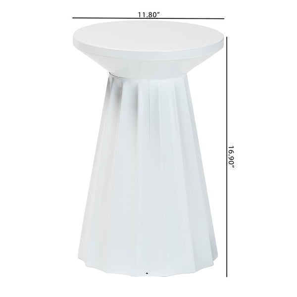 Baxton Studio Baxton Studio Ulmer Metal Scalloped Round Accent Table - Modern Elegance for Indoor and Outdoor Use White H01-123220A-White/Metal-Side Table