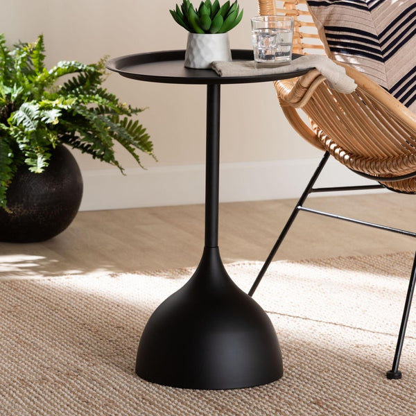 Baxton Studio Baxton Studio Modern Metal Pedestal Side Table - Sleek Round Tray Top for Indoor & Outdoor Use Black H01-132670-Black/Metal-Side Table