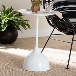 Baxton Studio Baxton Studio Modern Metal Pedestal Side Table - Sleek Round Tray Top for Indoor & Outdoor Use White H01-132670A-White/Metal-Side Table