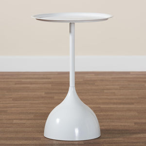 Baxton Studio Baxton Studio Modern Metal Pedestal Side Table - Sleek Round Tray Top for Indoor & Outdoor Use White H01-132670A-White/Metal-Side Table