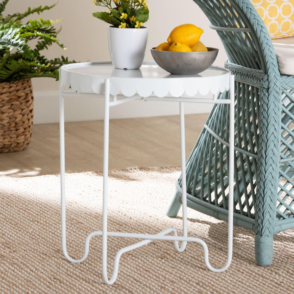 Baxton Studio Baxton Studio Laverne Metal Side Table – Scalloped Round Accent Table for Indoor & Outdoor Use White H01-122082-White/Metal-Side Table