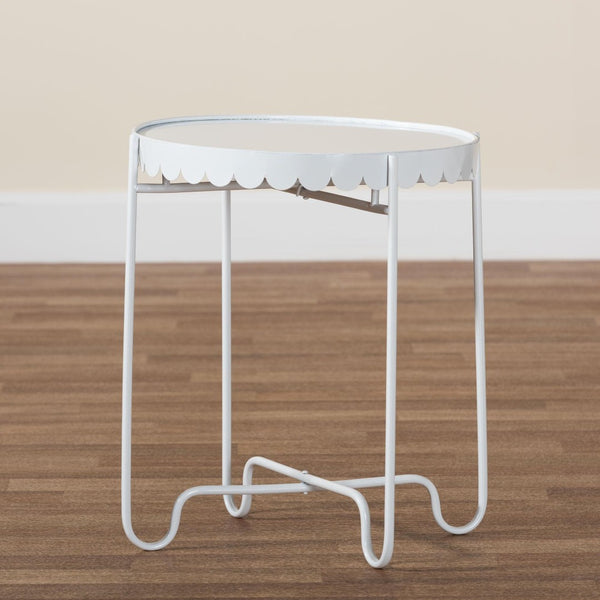 Baxton Studio Baxton Studio Laverne Metal Side Table – Scalloped Round Accent Table for Indoor & Outdoor Use White H01-122082-White/Metal-Side Table