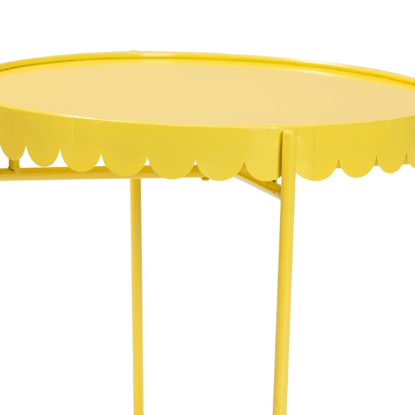 Baxton Studio Baxton Studio Laverne Metal Side Table – Scalloped Round Accent Table for Indoor & Outdoor Use Yellow H01-122082-Yellow/Metal-Side Table