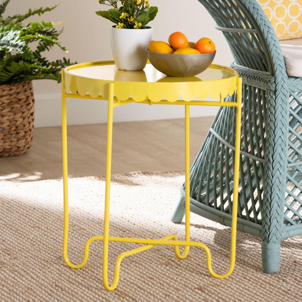 Baxton Studio Baxton Studio Laverne Metal Side Table – Scalloped Round Accent Table for Indoor & Outdoor Use Yellow H01-122082-Yellow/Metal-Side Table