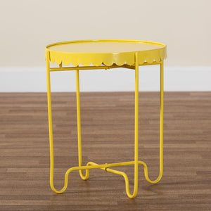 Baxton Studio Baxton Studio Laverne Metal Side Table – Scalloped Round Accent Table for Indoor & Outdoor Use Yellow H01-122082-Yellow/Metal-Side Table