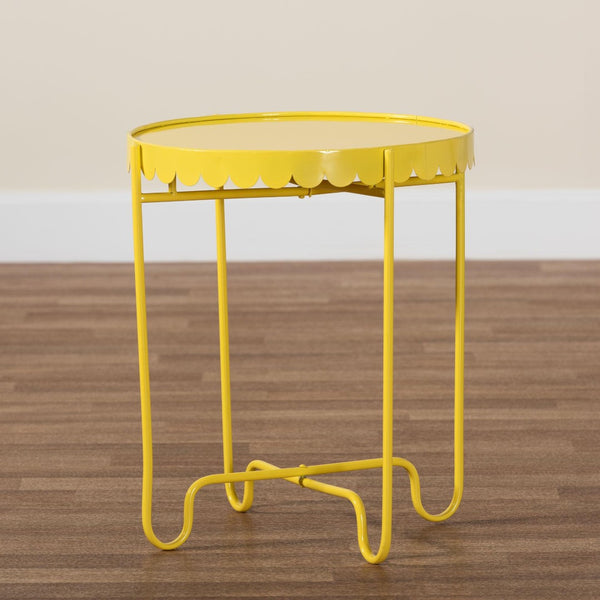 Baxton Studio Baxton Studio Laverne Metal Side Table – Scalloped Round Accent Table for Indoor & Outdoor Use Yellow H01-122082-Yellow/Metal-Side Table