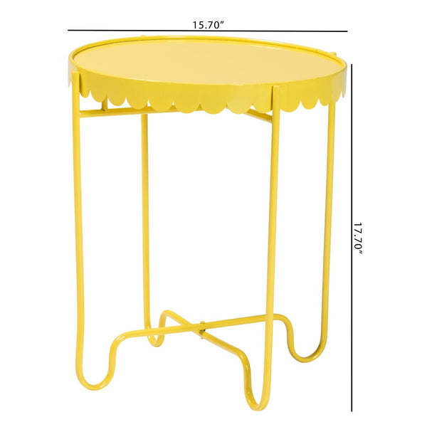 Baxton Studio Baxton Studio Laverne Metal Side Table – Scalloped Round Accent Table for Indoor & Outdoor Use Yellow H01-122082-Yellow/Metal-Side Table