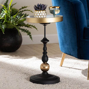 Baxton Studio Baxton Studio Javion Round Accent Table - Stylish Black & Gold Metal Tray Top for Indoor or Patio Use H01-113307-Gold/Black/Metal-Side Table