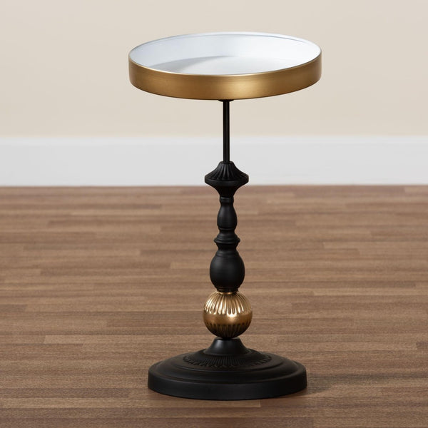Baxton Studio Baxton Studio Javion Round Accent Table - Stylish Black & Gold Metal Tray Top for Indoor or Patio Use H01-113307-Gold/Black/Metal-Side Table