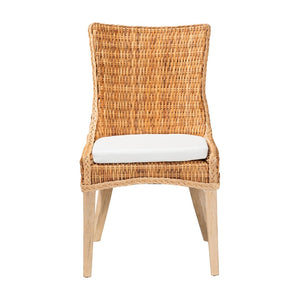 Baxton Studio bali Derris Natural Rattan Dining Chair - Boho Wingback Side Chair with Cushion & Solid Mango Legs MD-39817-LC Derris-Natural Rattan-DC