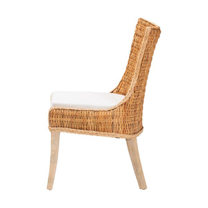 Baxton Studio bali Derris Natural Rattan Dining Chair - Boho Wingback Side Chair with Cushion & Solid Mango Legs MD-39817-LC Derris-Natural Rattan-DC