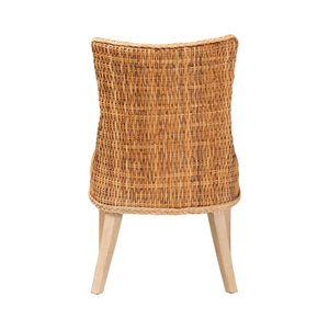 Baxton Studio bali Derris Natural Rattan Dining Chair - Boho Wingback Side Chair with Cushion & Solid Mango Legs MD-39817-LC Derris-Natural Rattan-DC