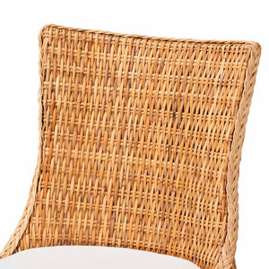Baxton Studio bali Derris Natural Rattan Dining Chair - Boho Wingback Side Chair with Cushion & Solid Mango Legs MD-39817-LC Derris-Natural Rattan-DC