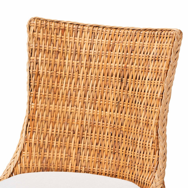 Baxton Studio bali Derris Natural Rattan Dining Chair - Boho Wingback Side Chair with Cushion & Solid Mango Legs MD-39817-LC Derris-Natural Rattan-DC
